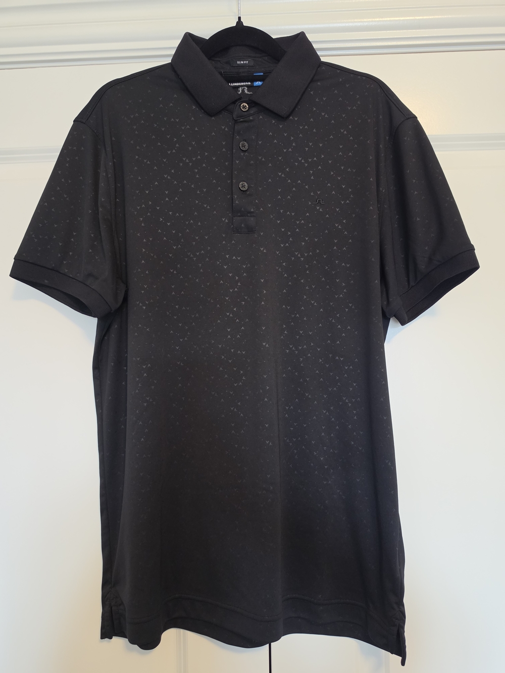 J.LINDEBERG BLACK PERFORMANCE GOLF POLO SHIRT SLIM FIT MEN'S SIZE L PRINTED